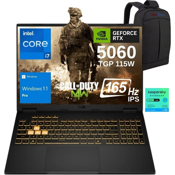 Asus Tuf Gaming F16 FX608JMR-RV077 Intel Core I7 14650HX 32GB 1tb SSD RTX5060 8gb 115W 16" 165Hz IPS WIN11PRO Taşınabilir Bilgisayar - Webzone Çanta / 1 Yıl Kaspersky Yazılım Koruma WZ11 ürün görseli 1