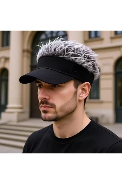 Valkyrie Peruk Görünümlü Saçlı Şapka Unisex Vizör Şapka Gri Saçlı Ayarlanabilir Komik Saç Şapkası Güneşlik ürün görseli 1