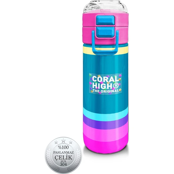 Coral High Kids Pembe Pastel Renkli Pipetli ve Direkt Içim Çelik Termos 500 ml 31960 ürün görseli 1