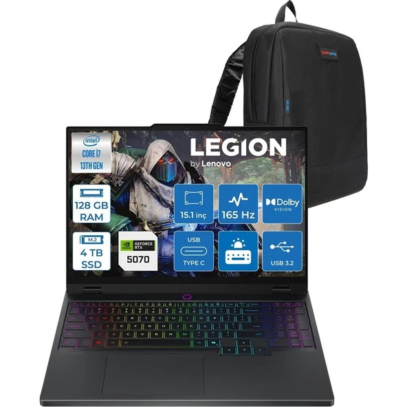 Lenovo Legion 5 15IRX10 Intel Core I7 13650HX 128GB Ddr5 4tb SSD RTX5070 8gb Gddr7 115W Freedos 15.1" Wqxga (2560X1600) OLED 1000NITS 165Hz Taşınabilir Bilgisayar W83LY00CJTRF52 + Zetta Çanta ürün görseli 1