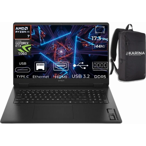 HP Omen 17-DB1015NT Ryzen Aı 7 350 C2EZ5EA-K26 128GB 1tb RTX5060 8gb W11PRO 17.3" Full Hd Gaming Laptop ürün görseli 1