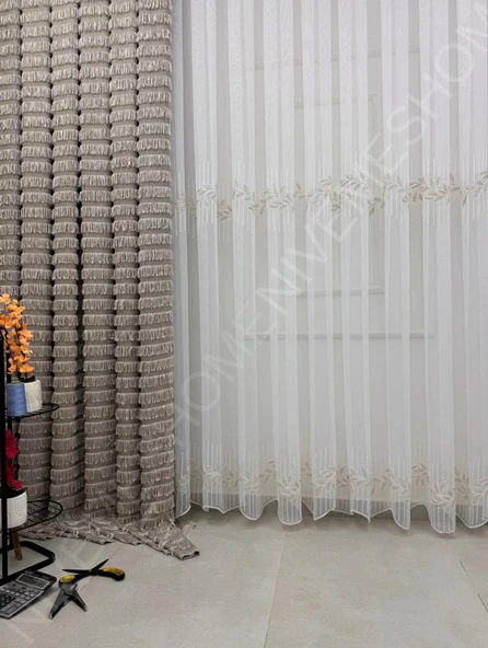 NİVEMESHOME EYLÜLZADE GOLD DETAY 1/3 PİLELİ TÜL PERDE APM - Resim 6
