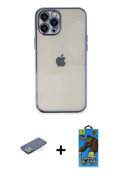 MARSİLYAN™- iPhone 12 Pro Max Kılıf Vadi Minimal - Siyah 18D Cam Ekran Koruyucu + Renkli Kamera Lens Koruma Cam - YL ürün görseli 1