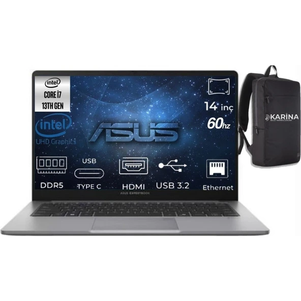 Asus Expertbook P1 I7-13620H P1403CVA-I716512G1D-K03 64GB 512GB UHD Graphics Freedos 14" Full Hd Notebook & Karina Çanta ürün görseli 1
