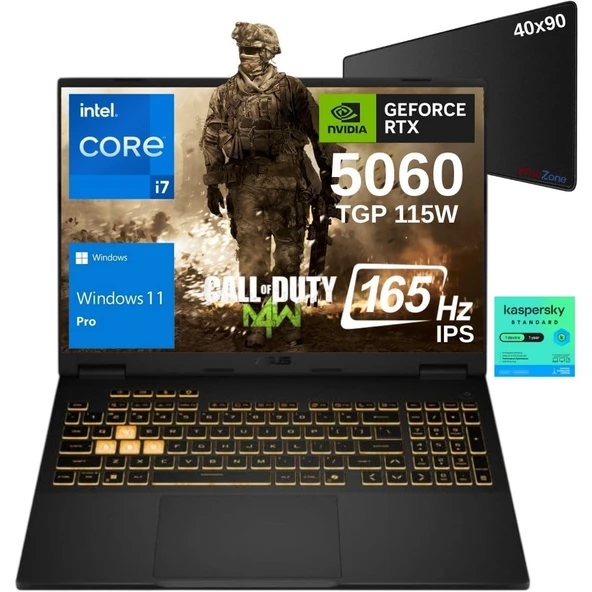 Asus Tuf Gaming F16 FX608JMR-RV077 Intel Core I7 14650HX 64GB 1tb SSD RTX5060 8gb 115W 16" 165Hz IPS WIN11PRO Taşınabilir Bilgisayar - Webzone Xl Mouse Pad / 1 Yıl Kaspersky Yazılım Koruma WZ43 ürün görseli 1