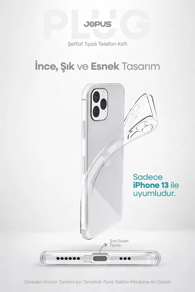 Jopus iPhone 13 Şeffaf Silikon Kılıf Kamera Korumalı Darbe Emicili Tıpalı JS-238 ürün görseli 1