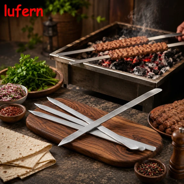Özel Tasarım Profesyonel Adana Kebap Şişi 60 cm Geniş Yassı Metal Mangal Ekipmanı Urfa Izgara ürün görseli 1