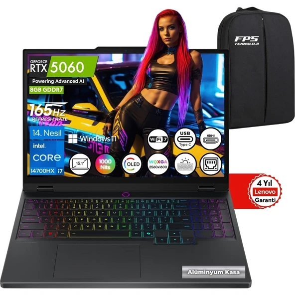 Lenovo Legion 5 15IRX10 I7-14700HX RTX5060 32GB Ram 2tb SSD 15.1" Wqxga OLED 165Hz W11 83LY00KXTR Taşınabilir Bilgisayar ürün görseli 1