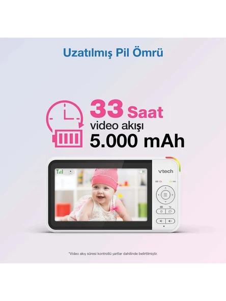 Vtech Döndürülebilir ve Eğilebilir Kameralı 5’’ Görüntülü Bebek Monitörü - VM5367 - Resim 4