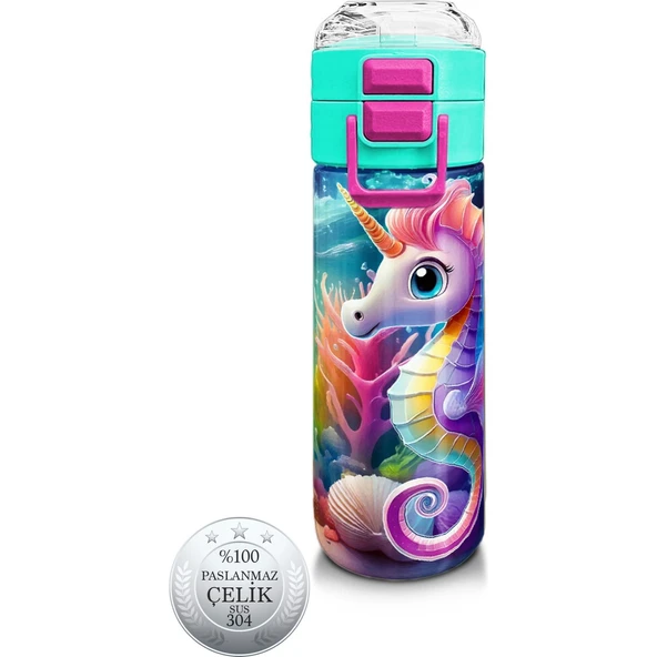 Coral High 31988 Kids Denizatı Desenli 500 ml Çelik Termos Pipetli ve Direkt İçim Kullanım İçin Şık Tasarım ürün görseli 1