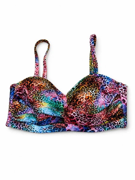 Büyük Beden Straplez Ayarlanabilir İnce Askılı Desenli Kadın Bikini Üst ürün görseli 1