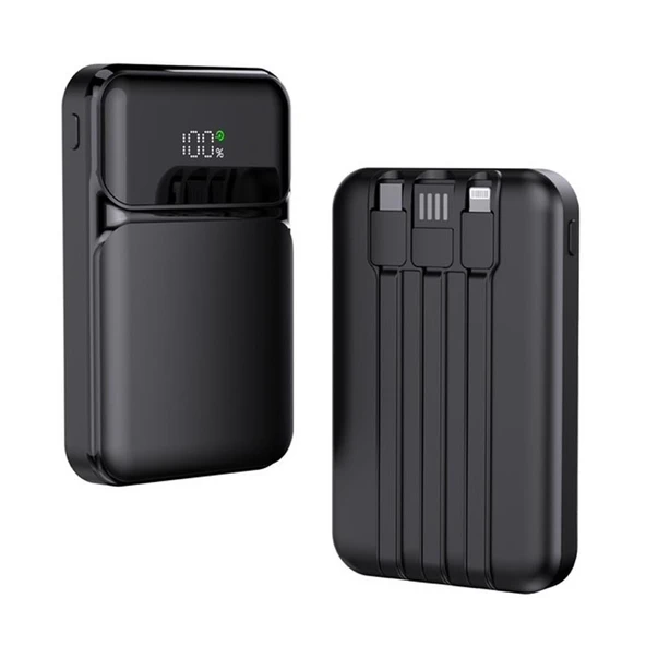 Snapmax Snp-3006 10.000 Mah Hızlı Şarj Led Göstergeli 3İn1 Dahili Kablolu Powerbank ürün görseli 1