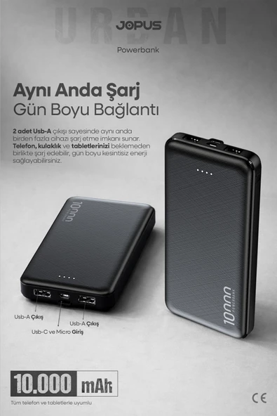 10000mAh Powerbank - Led Işıklı - Taşınabilir Hızlı Şarj Cihazı ürün görseli 1