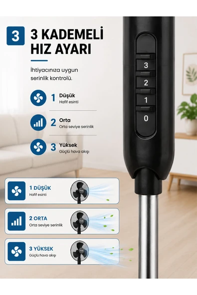 16" Teleskopik Ayaklı Vantilatör , 3 Kademe - Resim 3