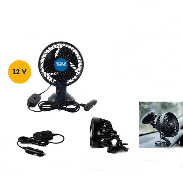 Araç İçi Vantilatör Vantuzlu Döner Başlıklı Tekli Soğutucu Fan Siyah 12v 4,5 İnç ürün görseli 1