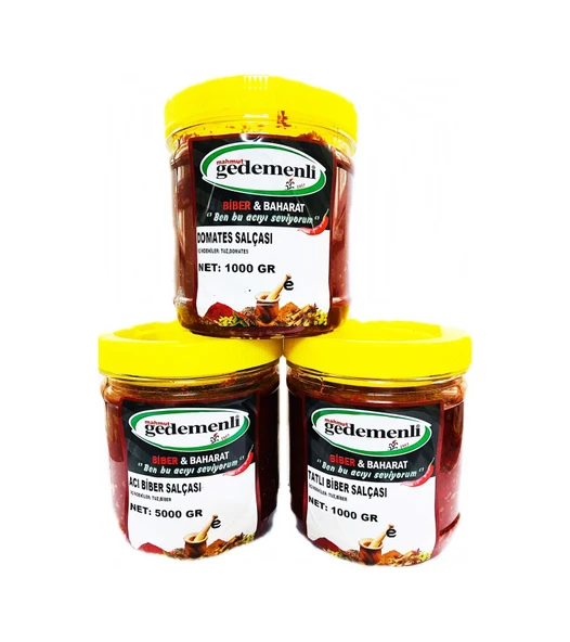 Mahmut Gedemenli Ev Tipi Domates + Acı Biber + Talı Biber Salça 3 x 1 KG ürün görseli 1