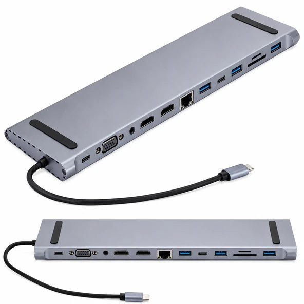 12 in 1 Çoklayıcı USB Type C Hub 3.0 Adaptör 4K HDMI Uyumlu RJ45 SD/TF VGA HDMI PD MacBook ürün görseli 1