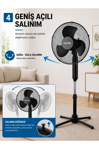 16" Teleskopik Ayaklı Vantilatör , 3 Kademe - Resim 4