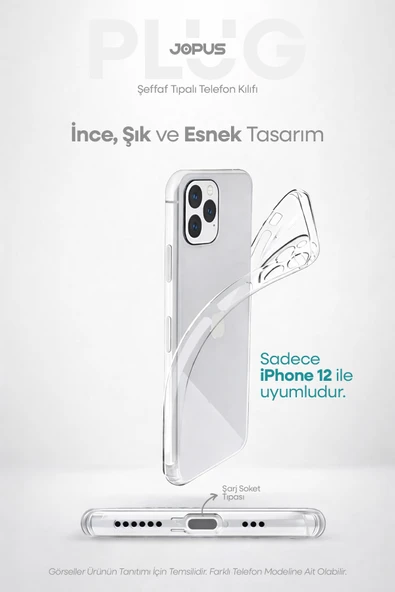 Jopus iPhone 12 Şeffaf Silikon Kılıf Kamera Korumalı Darbe Emicili Tıpalı JS-238 ürün görseli 1