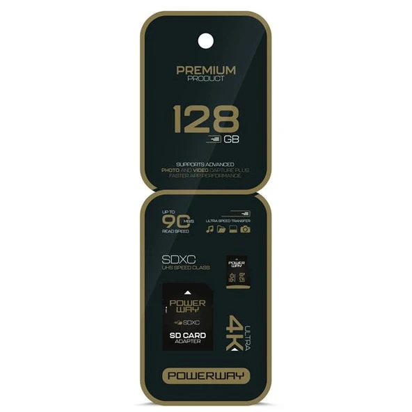 Powerway Premium 128 GB 90MB/S Ultra Hızlı 4K Destekli SDXC Hafıza Kartı ürün görseli 1