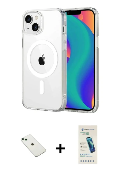 MARSİLYAN™- iPhone 14 Kılıf Ahenk Minimal Serisi - Şeffaf Pasifik Cam Ekran Koruyucu + Diamond Kamera Lens - YL ürün görseli 1