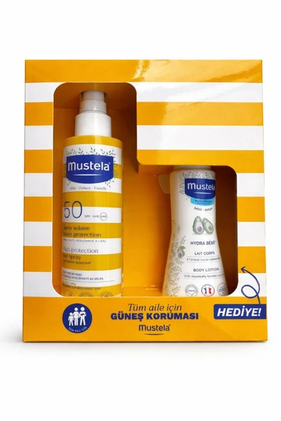 Mustela Güneş Losyon Sprey 200 ml Spf 50 + 100 ml Hydra Bebe Hediyeli 2026 Kofre ürün görseli 1