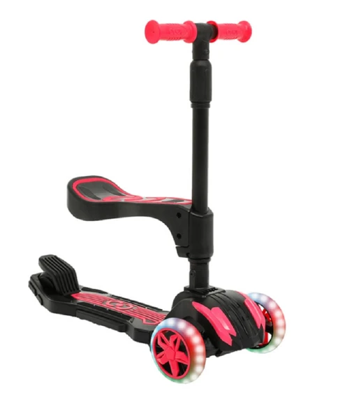 3-7 Yaş 30 kg Katlanır Frenli Led Işıklı Oturaklı Scooter 9564 ürün görseli 1