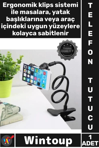 #TelefonTutucu Spiral Gövdeli Esnek Masaüstü Konforlu Akrobat Telefon Tutucu Oynar Başlıklı Siyah ürün görseli 1