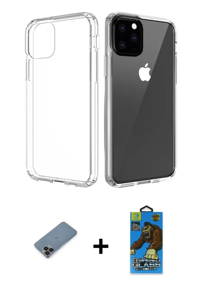 MARSİLYAN™- iPhone 11 Pro Max Kılıf Zirve Doku - Siyah 18D Cam Ekran Koruyucu + Metal Kamera Lens Koruma Cam - SH ürün görseli 1