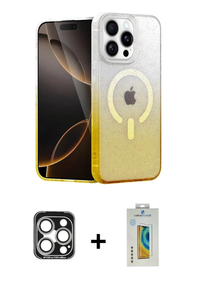 MARSİLYAN™- iPhone 15 Pro Max Kılıf Eksen Minimal Özel Seri - Siyah Polymer Nano Ekran Koruyucu + PVD Metal Kamera Lens ürün görseli 1