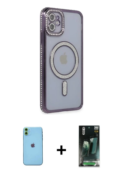MARSİLYAN™- iPhone 11 Kılıf Zirve Doku Prime - Siyah 360 Mat Full Body Arka Koruyucu + Neon Fosforlu Kamera Lens - YL ürün görseli 1