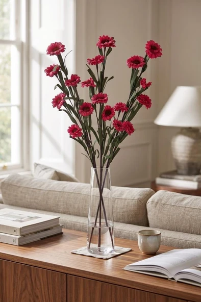 Yapay Çiçek Lateks Papatya Dalı FUŞYA 6 Çiçekli 60 cm Gerçek Dokulu Dekoratif Çiçek ürün görseli 1