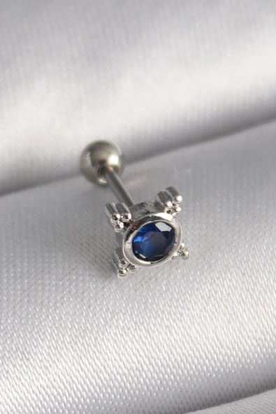 316L Çelik Gümüş Renk Mavi Zirkon Taşlı Tragus Piercing 5886 ürün görseli 1