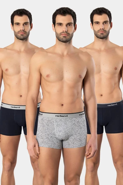 Cacharel Erkek Desenli Likrali Boxer 3'lü Paket 1339/Lacivert 3 ürün görseli 1