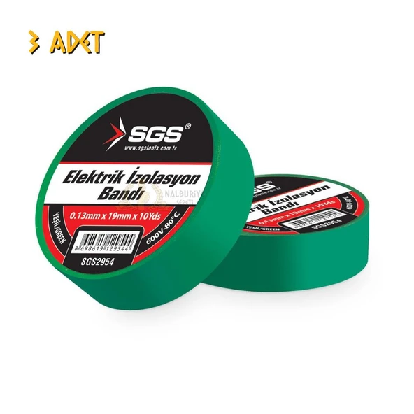 SGS Elektrik İzolasyon Bandı - Yeşil - 19 mm x 9 mt. - 3 Adet ürün görseli 1