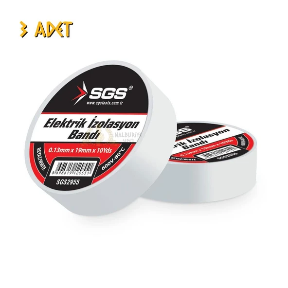 SGS Elektrik İzolasyon Bandı - Beyaz - 19 mm x 9 mt. - 3 Adet ürün görseli 1