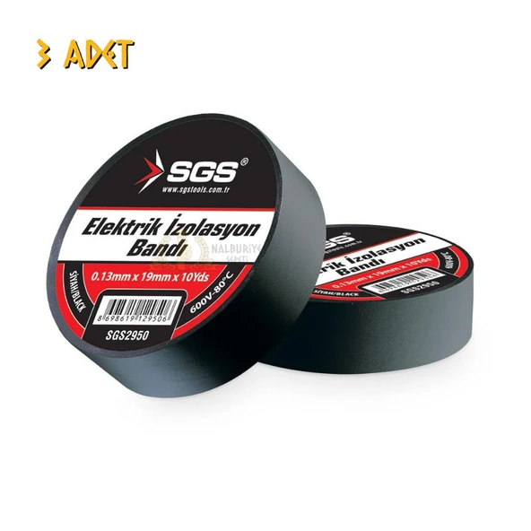 SGS Elektrik İzolasyon Bandı - Siyah - 19 mm x 9 mt. - 3 Adet ürün görseli 1