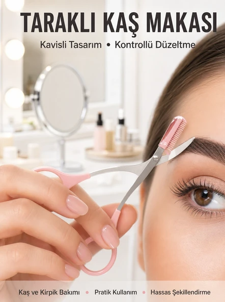 Kavisli Kaş Kirpik Düzeltici Bıyık Alma Taraklı Kaş Makası Yüz Bakım Seti Makas ürün görseli 1