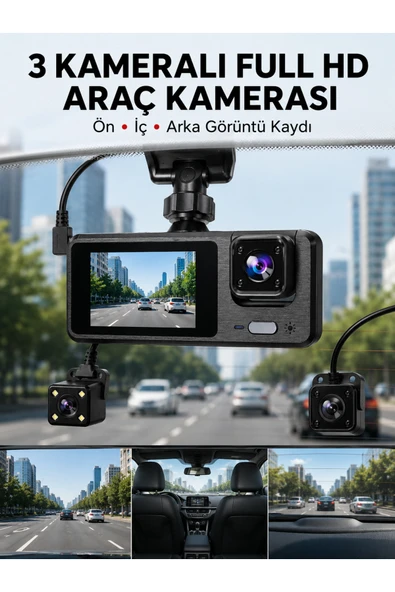 3 Kanallı Araç DVR  Ön + İç + Arka Kamera ile Tam Kapsama, Yüksek Güvenlik Yeni Nesil ürün görseli 1