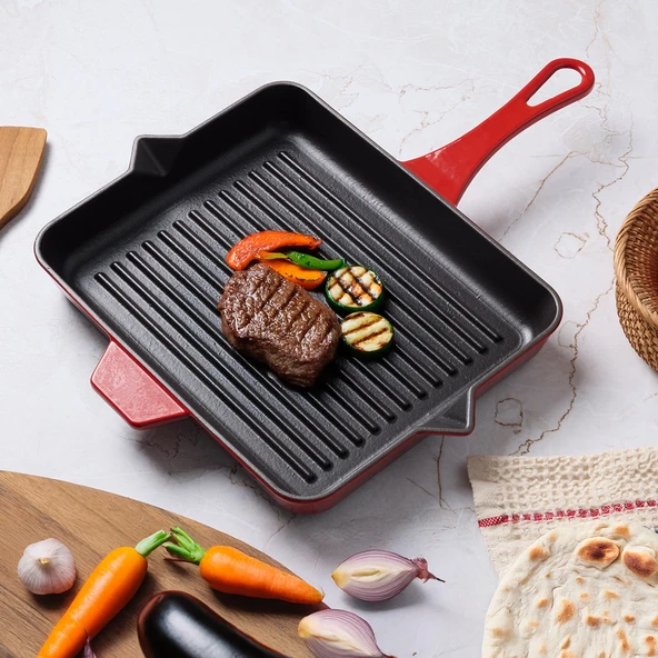 Aryıldız Duo Cast Grill Tava Kırmızı 26x32 cm ürün görseli 1
