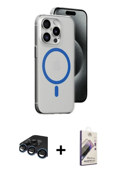 MARSİLYAN™- iPhone 15 Pro Kılıf Odak Form Özel Seri - Siyah Bilvis 3D Mat Cam Ekran Koruyucu + Raze Metal Kamera Lens - ürün görseli 1
