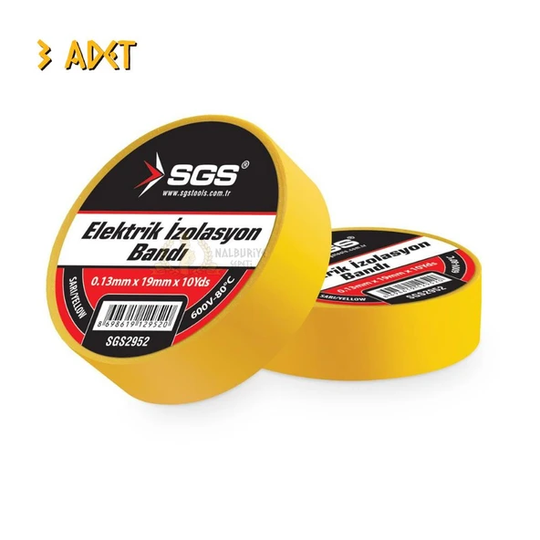 SGS Elektrik İzolasyon Bandı - Sarı - 19 mm x 9 mt. - 3 Adet ürün görseli 1