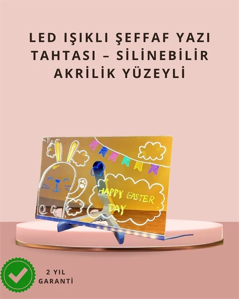 Led Işıklı Şeffaf Yazı Tahtası – Neon Etkili Akrilik Pano, Silinebilir, 7 Renkli Kalemli, 30x20 Cm ürün görseli 1