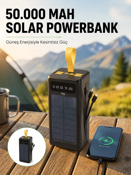 Güneş Enerjili Powerbank Dijital Göstergeli Taşınabilir Güç Kaynağı Yeni Nesil ürün görseli 1