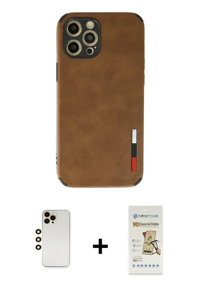 MARSİLYAN™- iPhone 12 Pro Max Kılıf Doruk Asil Koleksiyonu - Siyah Mat Seramik Nano Ekran Koruyucu + Shine Kamera Lens - ürün görseli 1