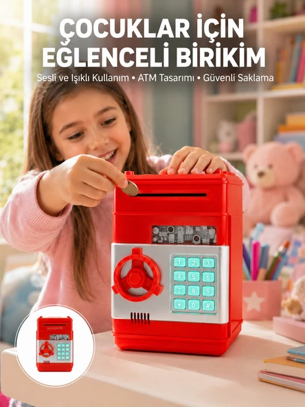 Kırmızı Atm Kasa Tipi Para Biriktirme Kumbarası ürün görseli 1