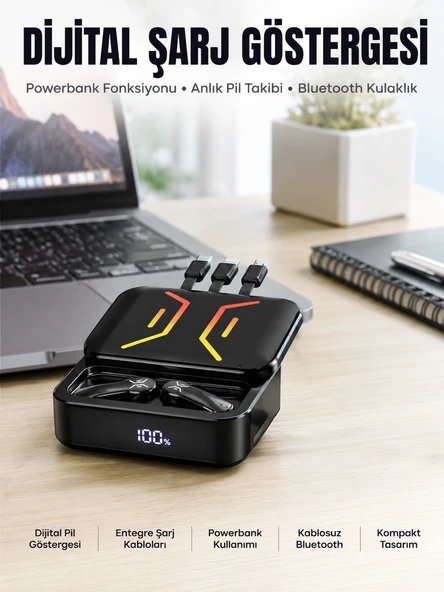 Powerbank Bluetooth Kulaklık Kulaklığı Yüksek Ses Kaliteli Yeni Nesil ürün görseli 1
