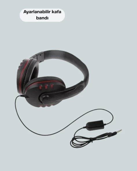 Kırmızı Headset Mikrofonlu Sağlam Kablolu Konforlu - Resim 3