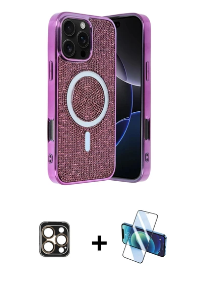 MARSİLYAN™- iPhone 16 Pro Max Kılıf Eksen Çizgi - Siyah 3D Antistatik Seramik Nano Ekran Koruyucu + PVD Metal Kamera Len ürün görseli 1