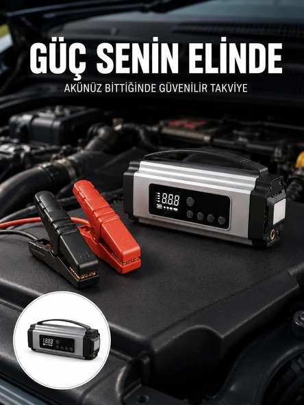 Yolda Kalmaya Son Dijital Ekranlı Akü Takviye Ve Hava Kompresörü Çok Fonksiyonlu Acil Güç Ünitesi Yeni Nesil ürün görseli 1